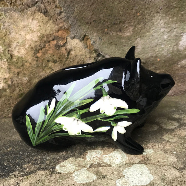 Snowdrop Black Background Small Piggy Bank