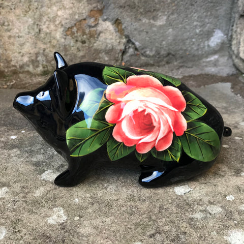 Cabbage Rose Black Small Pig