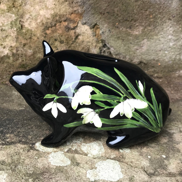 Snowdrop Black Background Small Piggy Bank