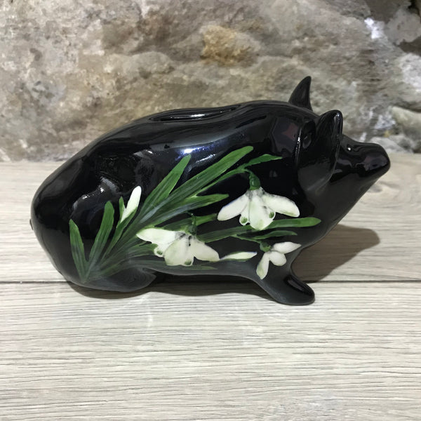 Snowdrop Black Background Small Piggy Bank