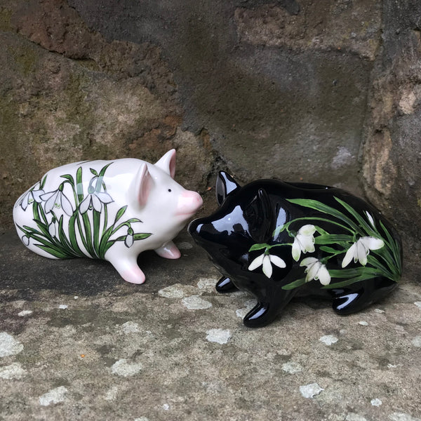 Snowdrop Black Background Small Piggy Bank