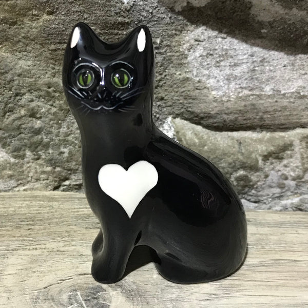 Black with White Heart Tiny Cat